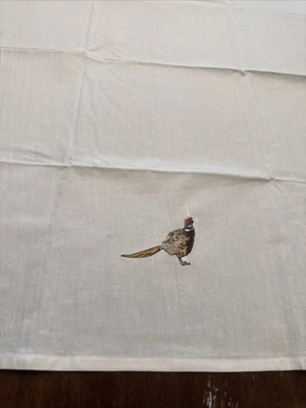 Vintage Set Of 4 Linen Tablecloths Embroidered Pheasants 33”x38”